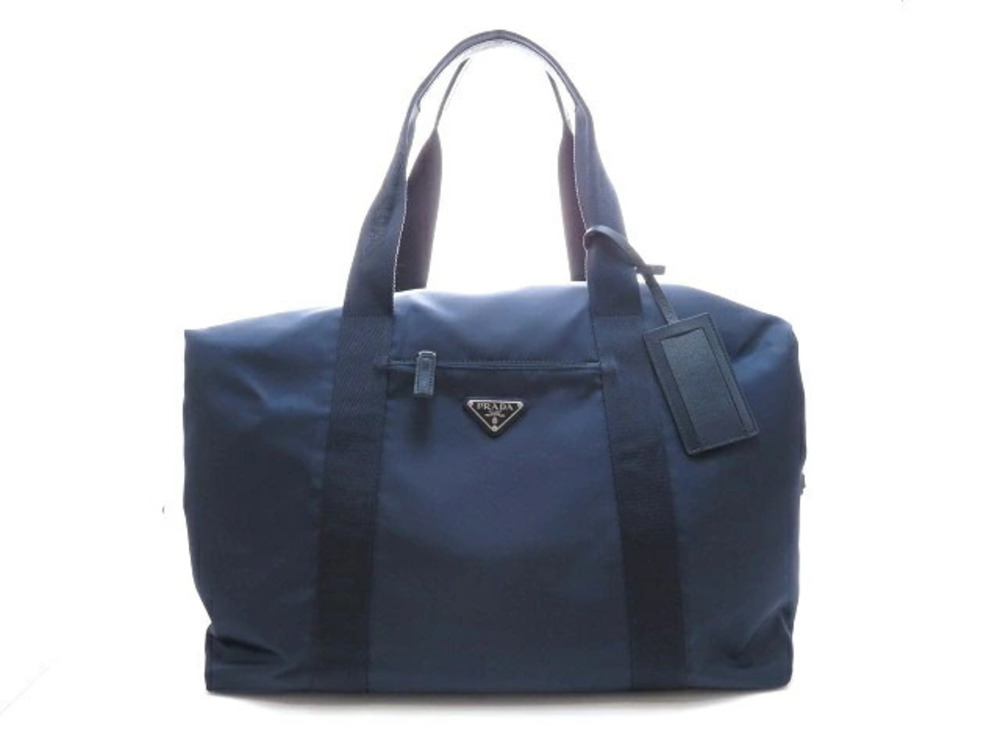 Prada navy blue Re Saffiano Leather Boston Duffle Bag